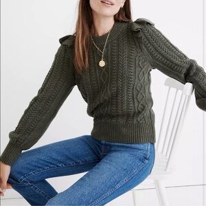 New Madewell Hollydene Ruffle-Shoulder Pullover Sweater in Heathered Thyme